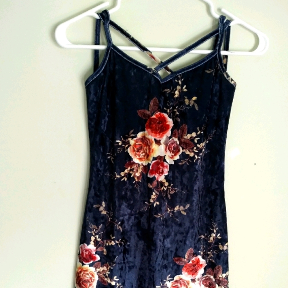 Blue floral velvet dress